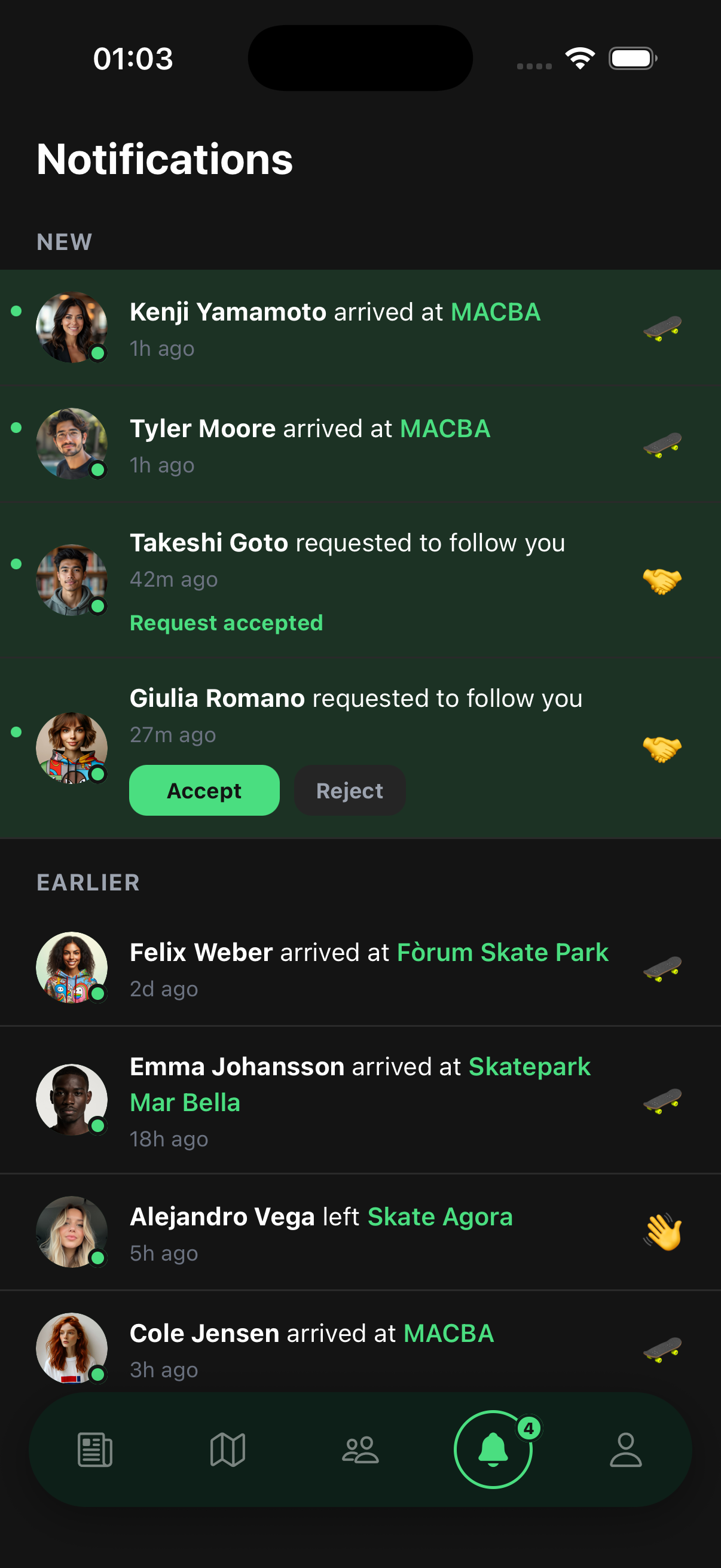 Notifications in Sesh Radar